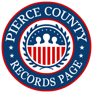 A round red, white, and blue logo with the words Pierce County Records Page for the state of Washington.