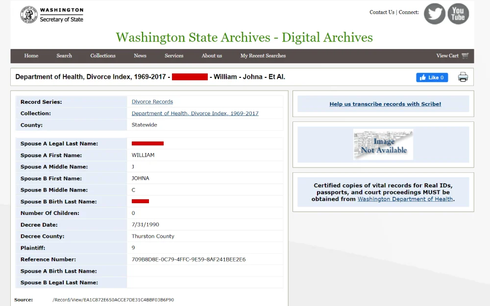 A screenshot of digital archival entry from a state database showing minimal personal details of two individuals, with identifiers such as names and a reference number, without showing any images or specific legal document types.